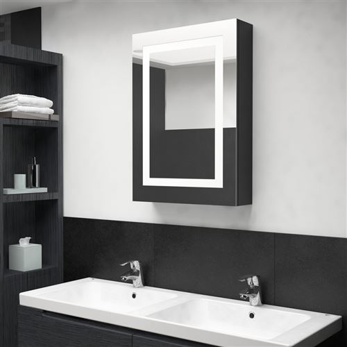vidaXL Armoire de salle de bain à miroir LED Noir brillant 50x13x70 cm
