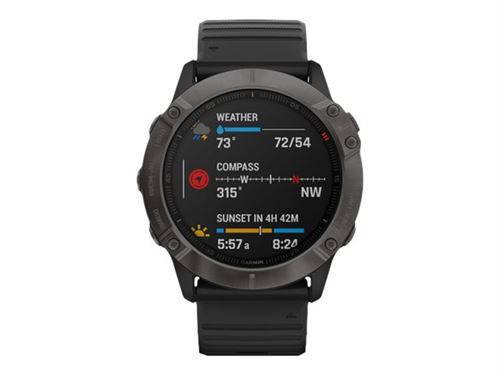 Garmin fenix 6X Sapphire - Koolstofgrijs DLC - sporthorloge met band - silicone - zwart - afmeting pols: 127-210 mm - display 1.4 - 32 GB - Bluetooth, Wi-Fi, ANT+ - 66 g