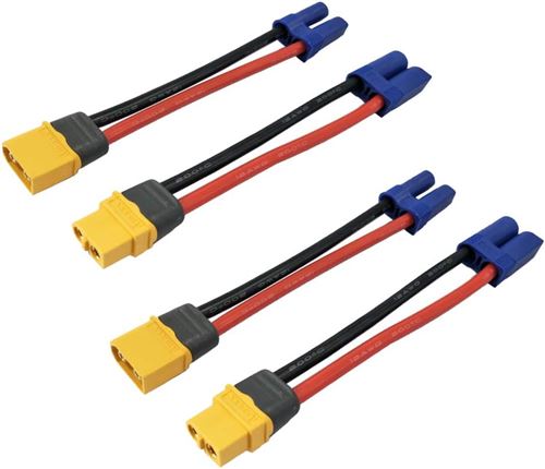Adaptateurs Connecteur XT60 à EC5 2 Paires Câble en Silicone 12AWG de Haute Qualité pour Modélisme RC et Drones, Jaune