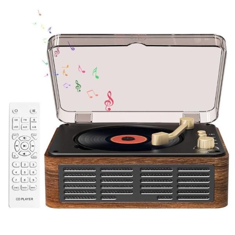 LINFE Lecteur CD portable Bluetooth avec télécommande, petit lecteur CD rétro avec radio FM, haut-parleurs et prise casque, USB et AUX,jaune-brun