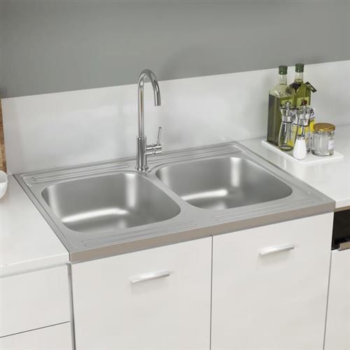 Évier de cuisine à double lavabo argenté 800x600x155 mm inox vidaXL