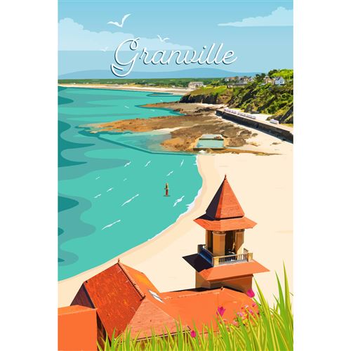 Tableau sur toile illustration plage Plat Gousset à Granville 65x97
