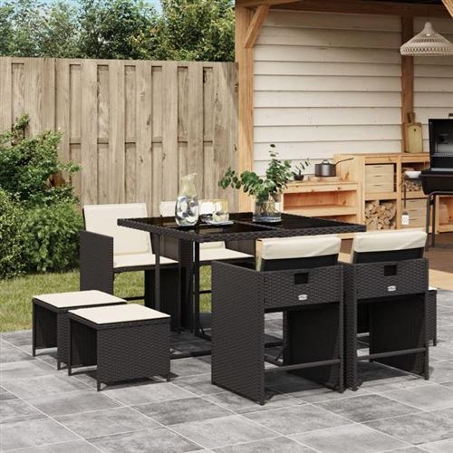Non Communiqué Noir Vidaxl Ensemble À Manger De Jardin 9Pcs Coussins Résine Tressée 3277901