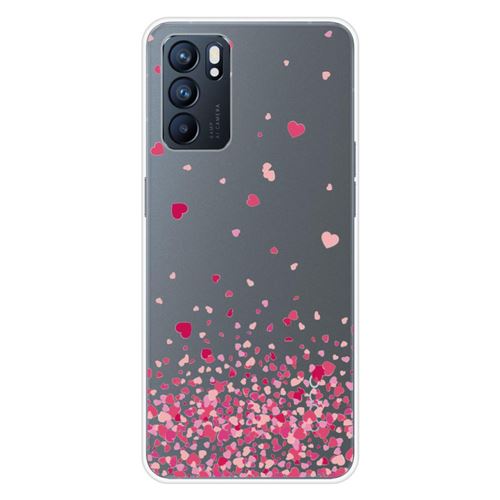 Coque en silicone imprimée compatible Oppo Reno 6 5G Confettis de Coeurs Rose