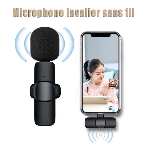 Micro-cravate Sans Fil KV Modèle K9 Type C/iPhone/Android - Lavalier, Omnidirectionnel, Noir