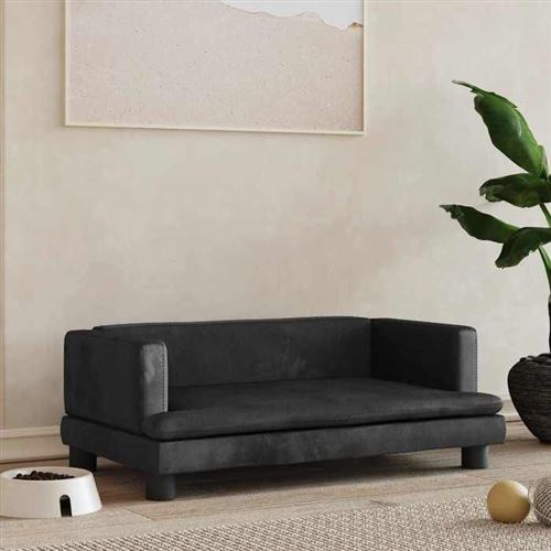 Lit pour chien - VIDAXL - 80x45x30 cm - Velours noir - Cadre en bois massif - Confortable