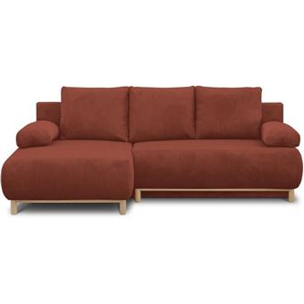 MIKA Canapé d’angle convertible avec coffre MIKA 3 places rouille velours côtelé 130 x 210 - 1