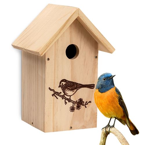  Nichoir pour oiseaux Toit pointu Bois naturel non trait&eacute; ?illet pr&eacute;mont&eacute; 
