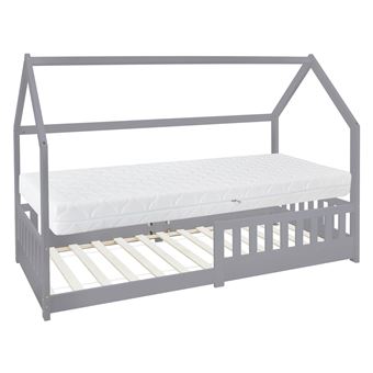 ML-Design Lit Cabane Enfant 90x200 cm Gris Clair avec Matelas H:16cm, Protection Contre la - 1