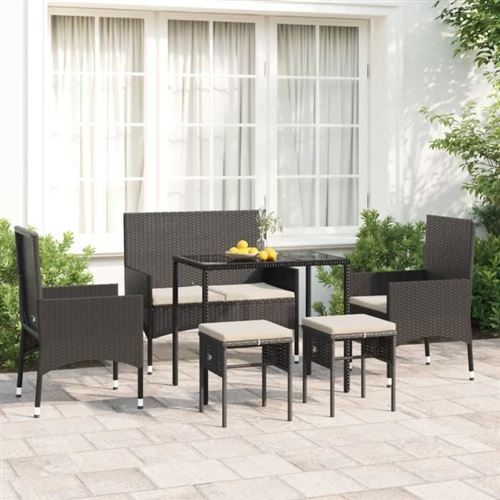 Vidaxl Noir Salon De Jardin 6 Pcs Coussins Résine Tressée - Image 2