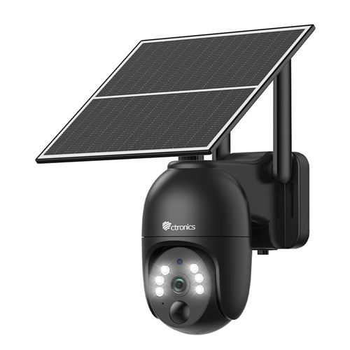 Ctronics 4G LTE Caméra Surveillance Solaire 2K Extérieure Sans Fil PTZ, Carte SIM, Batterie 10400mAh, Vision Nocturne Couleur, PIR, Audio, Cloud, IP66