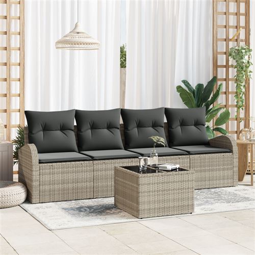 VIDAXL - Ensemble de canapés de jardin - 5 pièces - Gris clair - Image 2