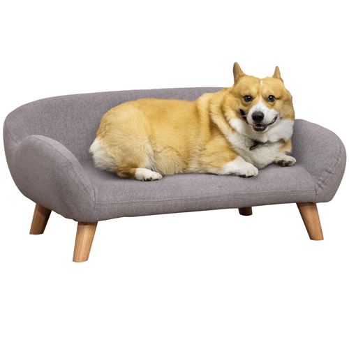 Canapé chien lit pour chien design scandinave déhoussable dim. 72L x 44l x 31H cm pieds bois tissu polyester gris
