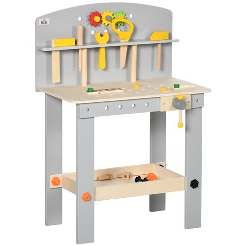 Etabli et outils pour enfant - jeu d'imitation bricolage - nombreux accessoires 31 pièces & outils variés - MDF gris bois pin