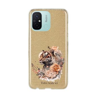 Coque Taperso Pour Xiaomi Redmi C Et A Paillette Dore Motif Tigre Et Fleurs Personnalisable