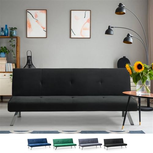 Canapé convertible clic clac 2 places inclinable design velours tissu Probatus, Couleur: Noir