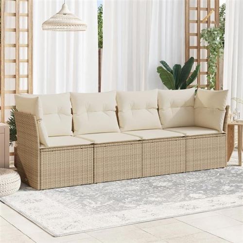 Non Communiqué Beige Vidaxl Salon De Jardin Modulable - Lot De 4 Pièces - Résine Tressée - 4 Personnes - Table Fixe