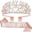 SZHUIHER Écharpe Et Diadème 45e Anniversaire Or Rose - Couronne Strass Et Écharpe Fabuleuse Pour Fête Joyeuse