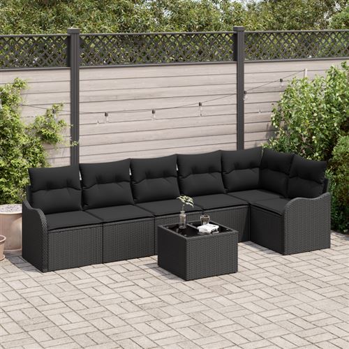 Non Communiqué Beige/Noir Ensemble De Canapé De Jardin 7 Pièces Avec Coussins En Rotin, Canapé De Jardin 2 Places Avec Coussins En Rotin
