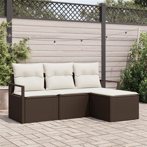 vidaXL Sofa Set 4 stk. Braun und Creme Poly-Rattan