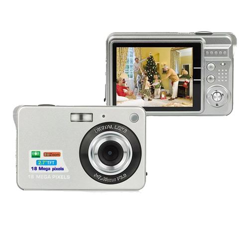 Appareil Photo Numérique Portable 18MP Zoom 8x + SD 32Go Argent YONIS