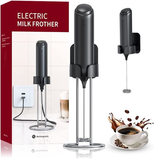 Vendos85 Noir Mousseur À Lait Electrique Rechargeable Usb Avec Support - Image 3