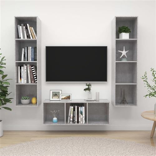 Non Communiqué Gris Vidaxl Ensemble De Meuble Tv 3 Pcs Béton Aggloméré