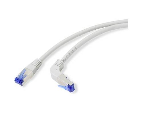 Renkforce RJ45 RJ45 Câble de raccordement CAT 6a S/FTP 10.00 m gris coudé à 90 ° vers le bas