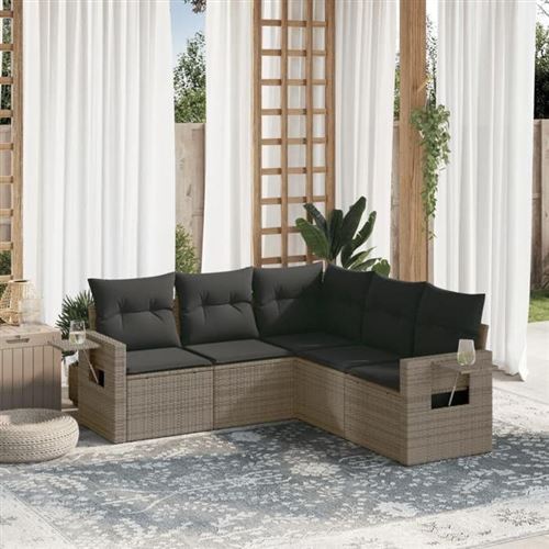Non Communiqué Gris Vidaxl Salon De Jardin Avec Coussins 5 Pcs, Canapés De Terrasse, Ensemble De Meubles De Patio, Mobilier D'extérieur, 3252487