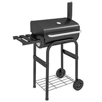 Barbecue Charbon De Bois Mega-M Tonneau Mobile - Grille Chromée 70x35 Cm, étagères Pliantes, Thermomètre - Idéal Jardin, Terrasse