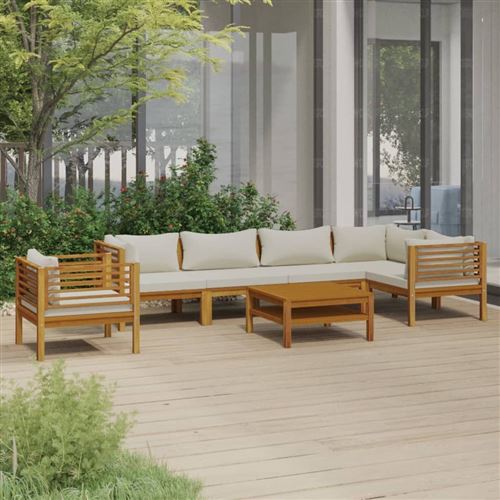 vidaXL 7-tlg. Garten-Lounge-Set mit Creme Kissen Massivholz Akazie