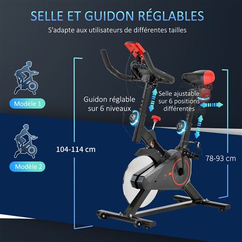 Velo d appartement avec ecran LCD multifonctions velo biking cardio training selle et guidon reglables volant inertie 6 Kg acier noir rouge Velo de fitness Achat prix fnac
