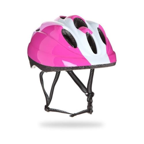 Casque vélo enfant, rose et blanc, taille : 48 - 52 cm.