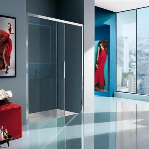 Samo - Porte douche coulissante 2 panneaux 136-141cm profilés chromé brillant verre transparent Gauche - EUROPA SP