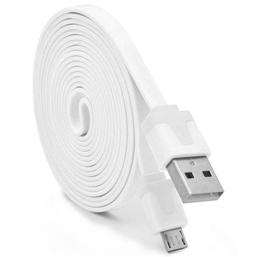 Cable Noodle 3m Micro USB pour Manette Playstation 4 PS4 3 Metres Chargeur USB Smartphone Connecteur (BLANC)