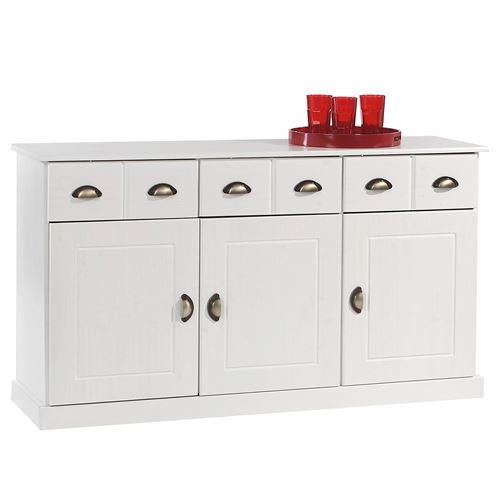 Buffet PARIS en pin massif, 3 portes et 3 tiroirs, lasuré blanc