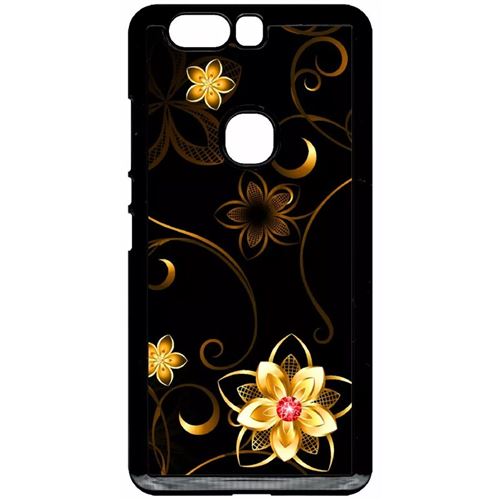 Coque Huawei Honor V8 Fleur D Or Fond Noir