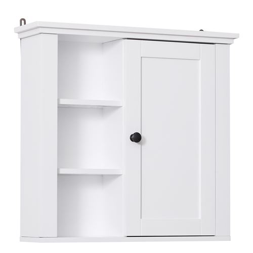 Armoire haute murale de salle de bain ou WC placard 1 porte 3 niches dim. 53L x 15l x 51H cm MDF panneaux particules blanc