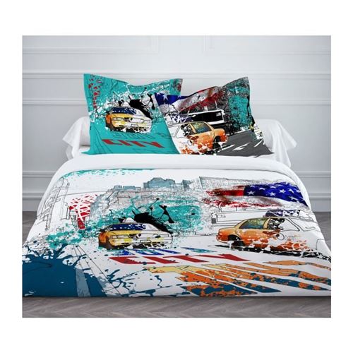 TODAY Parure de couette NY COLORS 100% coton - 1 housse de couette 220x240cm + 2 taies d'oreillers 63x63cm - Blanc