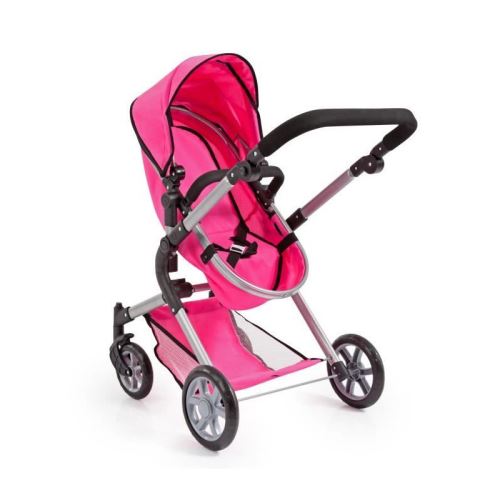 BAYER Landau pour poupée Neo Star rose vif avec sac a bandouliere et panier d'achat intégré réglable - convertible poussette