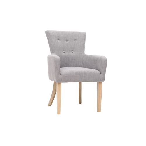 Fauteuil classique tissu gris clair pieds bois clair LAZARRE