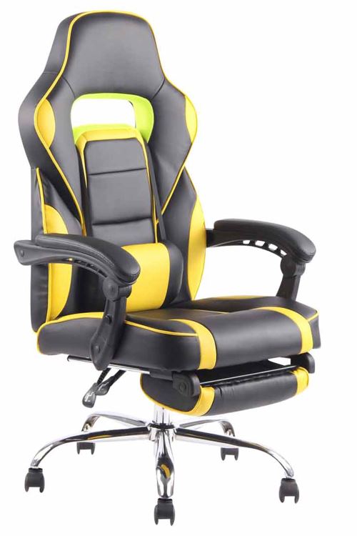 Fauteuil de Bureau / Chaise Gaming Fuel en Similicuir avec Repose-pieds téléscopique- Couleur Noir/Jaune