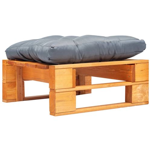Vidaxl Gris/Marron Repose Pied Palette De Jardin Et Coussin Miel Bois - Image 3