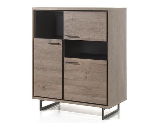Buffet haut 100 cm couleur chêne foncé ESTELLE - L 100 x P 48 x H 120 cm