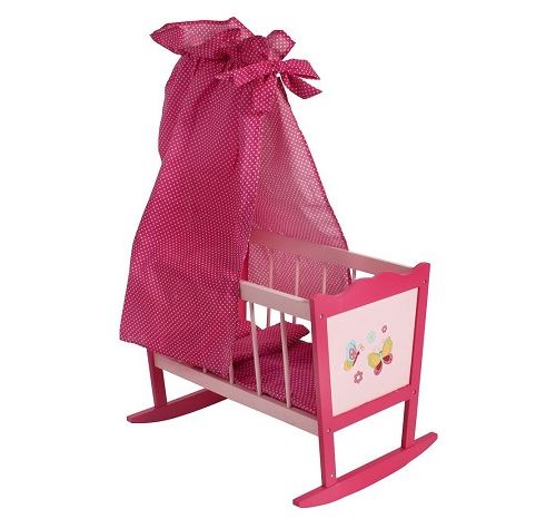 Lit berceau à bascule en bois poupée - rose - dim. 49x37x78 cm