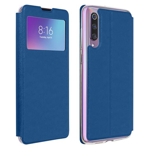 Etui pour Xiaomi Mi 9 avec Fenêtre Porte-carte Fonction Support bleu