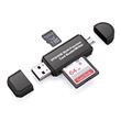 Lecteur de cartes SD / Micro-USB, adaptateur micro-USB OTG Lecteur de cartes mémoire portable USB 2.0 SDXC, SDHC, SD, MMC, cartes RS-MMC, Micro-SDXC, micro-SD, micro-SDHC Cartes UHS-I noires