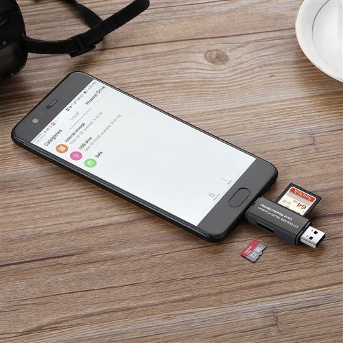 Adaptateur micro USB OTG vers USB 2.0 ; lecteur de carte SD/Micro