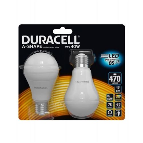 Pack 2 ampoules Duracell LED E27 40W A-Shape