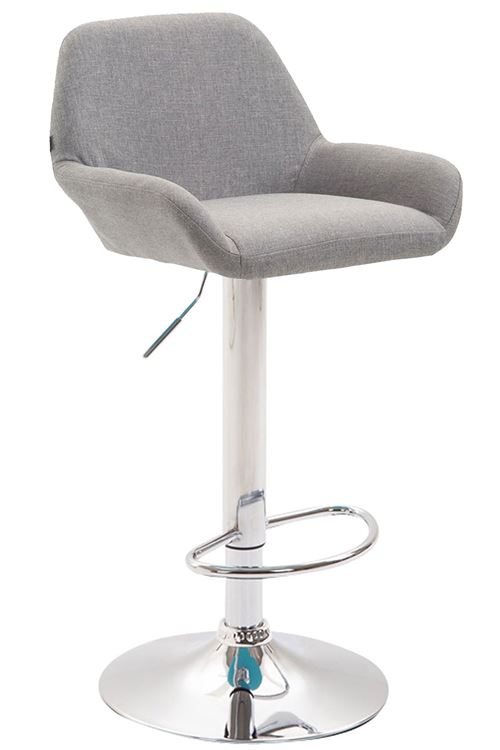 Tabouret de Bar Braga en Tissu- Hauteur réglable Pivotant- Piètement en Métal Chrome - Couleur d'assise Gris